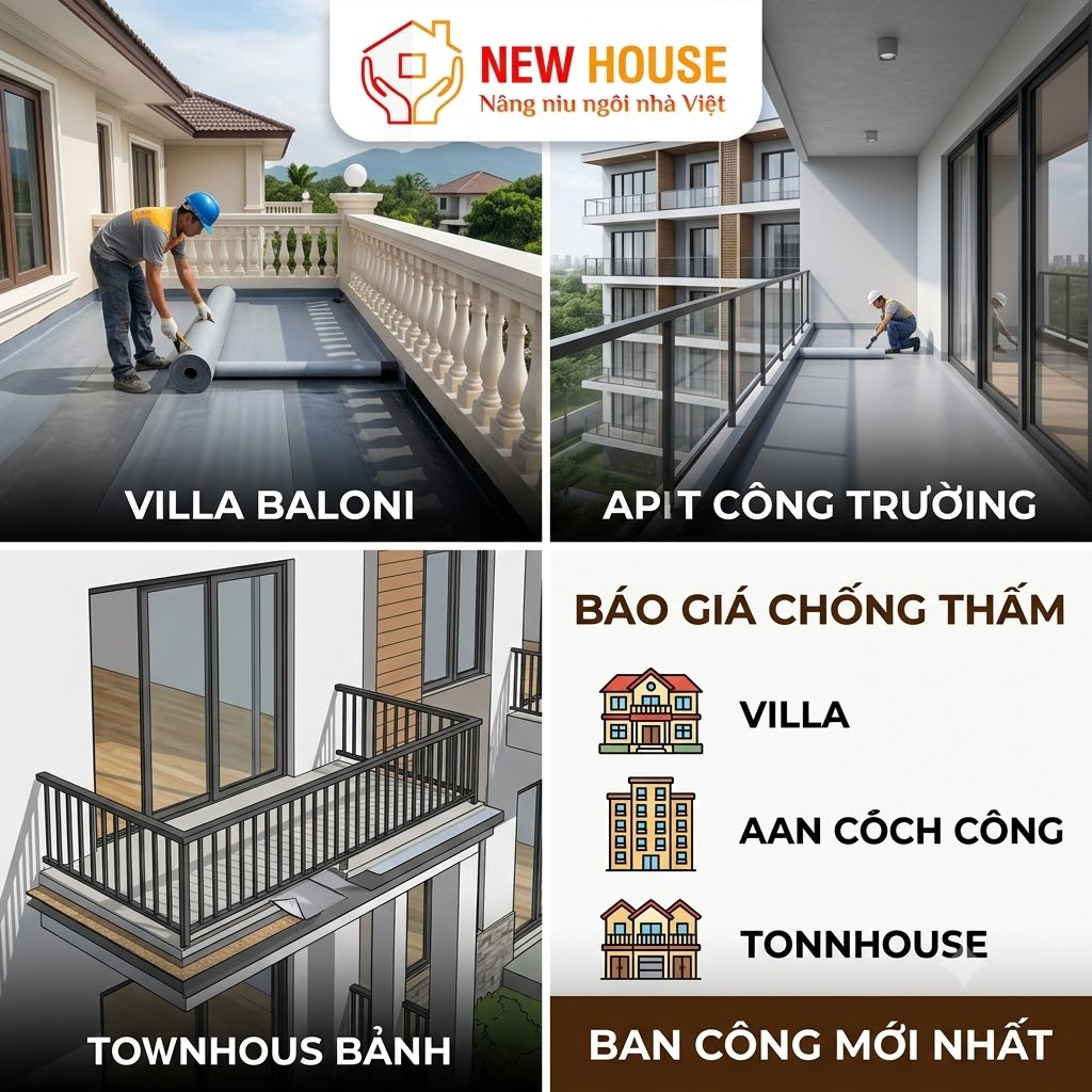 Báo giá chống thấm ban công nhà phố, biệt thự, chung cư mới nhất
