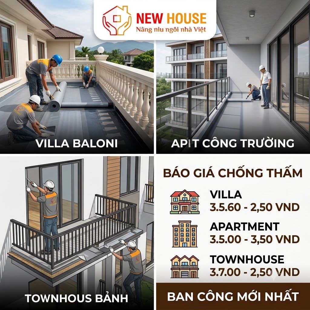 Báo giá chống thấm ban công nhà phố, biệt thự, chung cư mới nhất