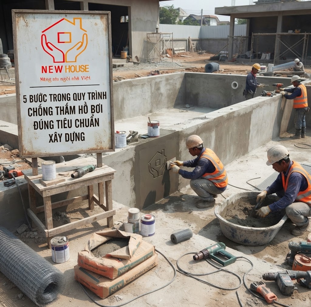 5 Bước trong quy trình chống thấm hồ bơi 